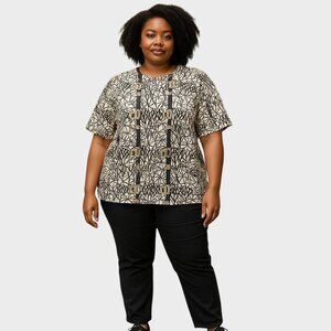 Maggie Barnes Shirt Womens 2X Aztec Short Sleeve Blouse Office Career Comfy Top